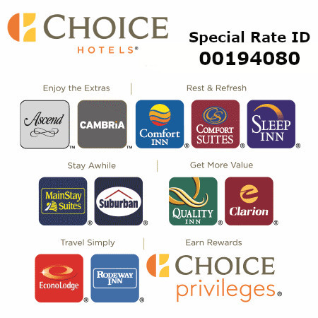 Choice Hotels Special Rate ID 00194080 -  Comfort Inn & Suites, Rodeway Inn, Econolodge, Clarion, Quality Inn & more